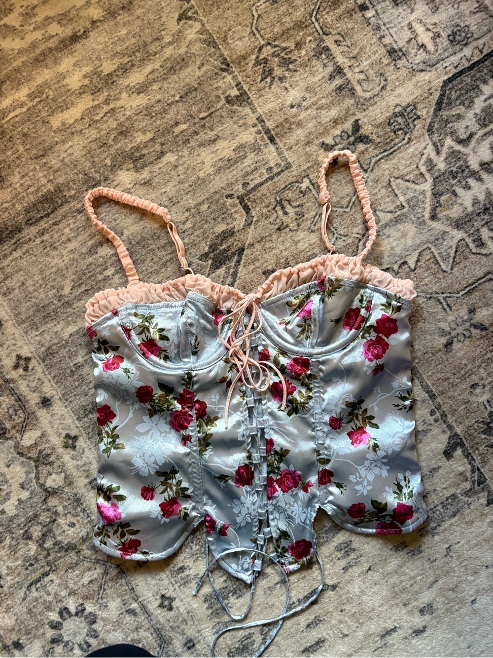 UO urban outfitters Out From Under Juliette Lace-Up Corset floral M coquette - Picture 4 of 10